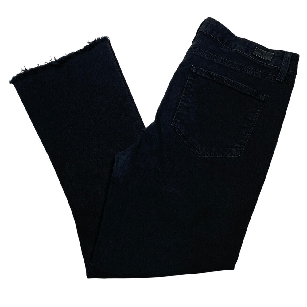 Paige Rory Crop Flare Jeans Women's‎ 30 Raw Hem Stretch 🖤 Deep Black (Overdye)